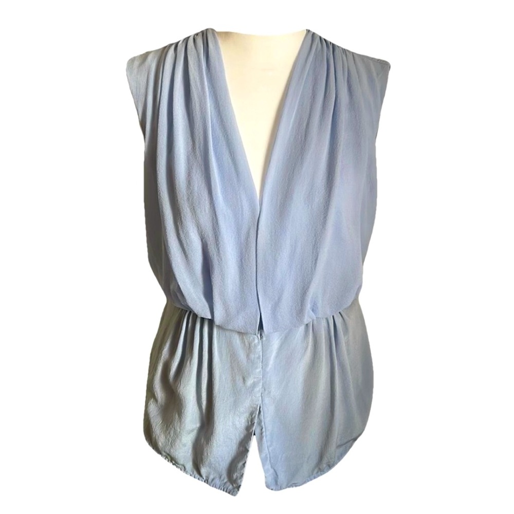 French Connection Feminine Cowl Neck Overlay Sleeveless Peplum Silk Blouse